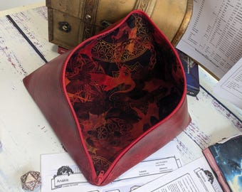 Ready To Ship - Handmade Red Dragon Dice Bag for Dungeons and Dragons Dice Sets, Tokens, RPG, TTRPG, DND, Bag of Holding
