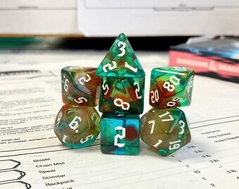 Multicoloured Gem Gothic Font Dice Set, Dungeons and Dragons Dice (7), DND, TTRPG, Polyhedral Dice