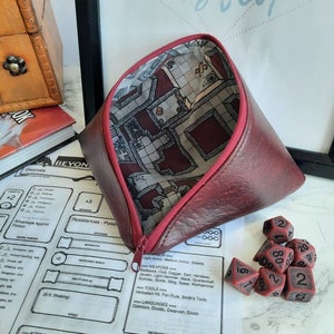 Handgefertigte weinrote Dungeon Map Würfeltasche für Dungeons and Dragons Würfelsets, Token, RPG, TTRPG, DND, Bag of Halten