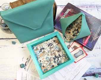 Ready to Ship - Mint Mushrooms Dice Tray Bundle, Rolling Tray, Personalised Tray, Tabletop Gamer, RPG, Dungeons and Dragons