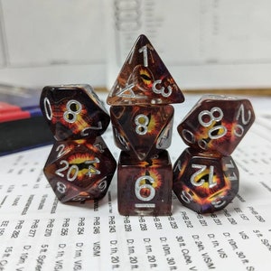 Eye of Sauron Inspired Dice Set, Dungeons and Dragons Dice (7), DND, TTRPG, Polyhedral Dice