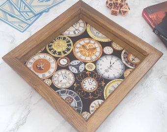 Steampunk Clocks Dice Tray, Personalised Dnd Dice Tray, Gaming Dice Tray, TTRPG Dice Tray,