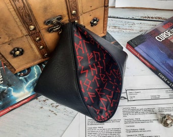 ReadyTo Ship - Handmade Viking Runes in Black and Red Dice Bag for Dungeons and Dragons Dice Sets, Tokens, RPG, TTRPG, DND, Bag of Holding