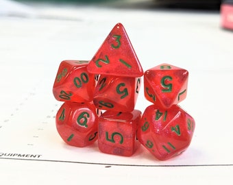 Red (Green Font) Mini Dice Set