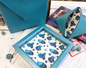 Ready to Ship - Bear Under the Stars Dice Tray Bundle, Rolling Tray, Personalised Tray, Tabletop Gamer, RPG, Dungeons and Dragons