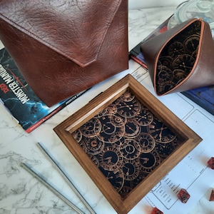 Steampunk Dice Tray Bundle Rolling Tray, Personalised Tray, Tabletop Gamer, Roll Play Games, Dungeons and Dragons, DND, Dice Tray Gift