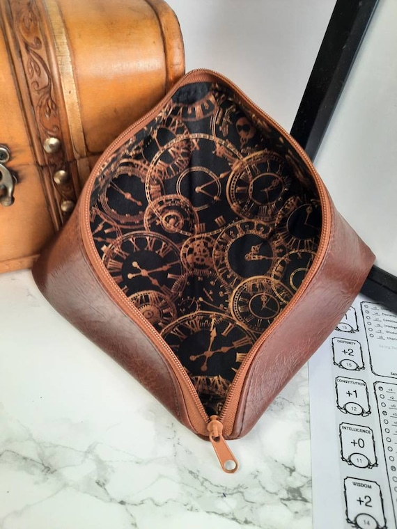 Handmade Steampunk Clockwork Dice Bag for Dungeons and Dragons