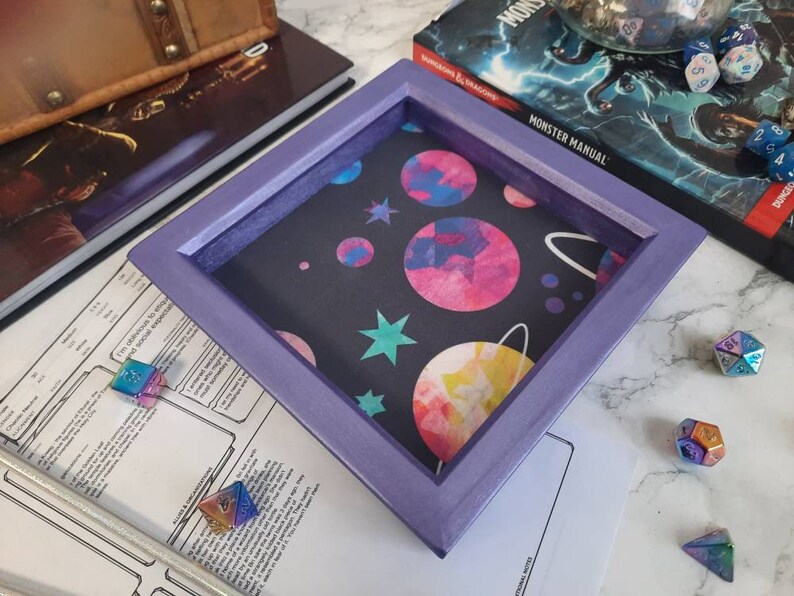 Funky Galaxy Dice Tray, Rolling Tray, Personalised Tray, Tabletop Gamer, Roll Play Games, Dungeons and Dragons, DND, Dice Tray Gift image 2