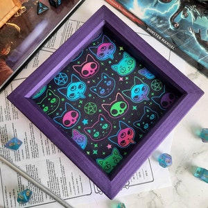 Neon Spooky Cat Dice Tray, Rolling Tray, Personalised Tray, Tabletop Gamer, Roll Play Games, Dungeons and Dragons, DND, Dice Tray Gift