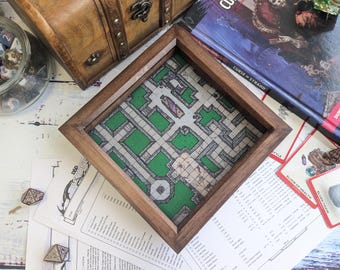 Green Dungeon Map Dice Tray, RPG, DND, Dungeons and Dragons Rolling Tray
