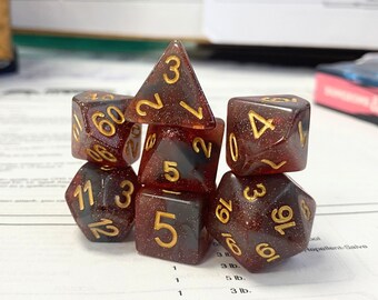 Red and Brown Glitter Dice Set, Dungeons and Dragons Dice (7), DND, TTRPG, Polyhedral Dice