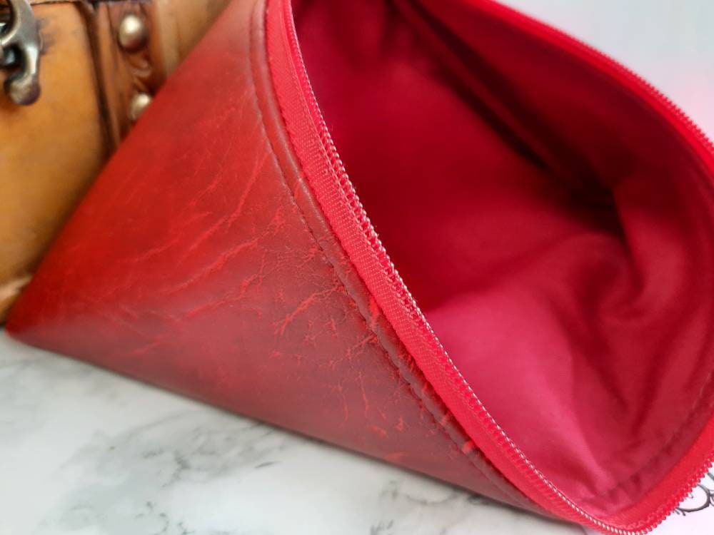 Red Faux Leather Drawstring Pouch Small Dice Bag Charm Bag 