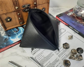 Ready To Ship - Handmade Textured Black Faux Leather Dice Bag for Dungeons and Dragons Dice Sets, Tokens, RPG, TTRPG, DND, Bag of Holding