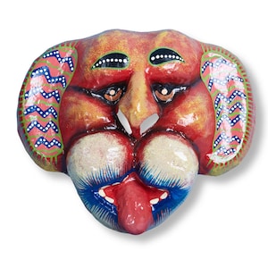 Carnival Head Mask-Paper maché-masquerade-red dog-Handcrafted Haitian Folk Art Mask – Vibrant Decorative Wall Hanging – Animal-Inspired Art