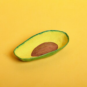 Avocado tray, green yellow oval tray, small avocado holder, paper maché, made in Haiti