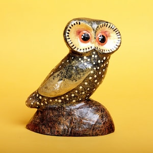 Brown Owl,animal paper mache,home decor,hand made,gift idea,made in Haiti,christmas gift, paper mache, gold colored, table decor