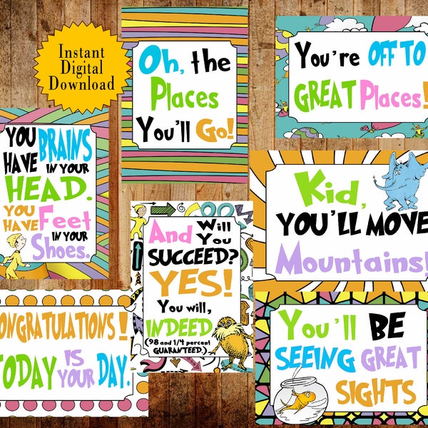 5x7 Dr. Seuss Oh the places you will go signs, Digital Download