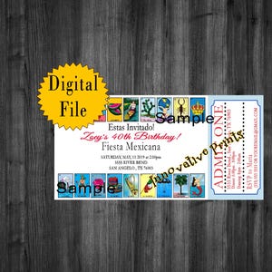 Loteria Ticket Birthday Invitations, Mexican Fiesta, 50th, 60th, 80th, Quinceañera Digital Invitations