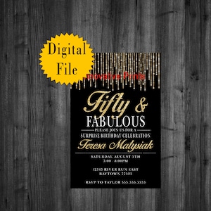 50 & Fabulous Birthday Invitation, Digital, Printable
