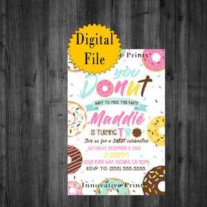 Donut Birthday Party Invitation, Digital, 1st 2nd