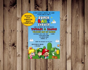 Baby Mario Baby Shower Invitation, Super Mario Brothers, Digital