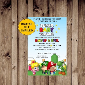 Baby Mario Baby Shower Invitation, Super Mario Brothers, Digital