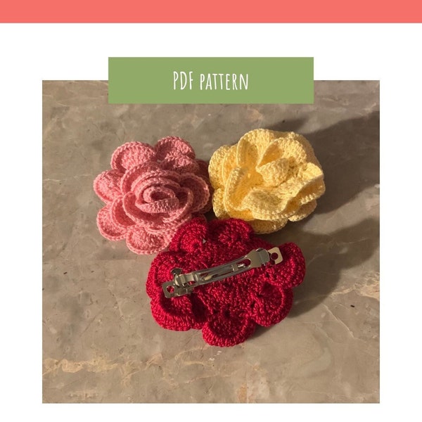 Crochet rose hair clip, rose hair bow, girls hair clip, rose crochet pattern, hair barrette, crochet hair bow, crochet rose tutorial