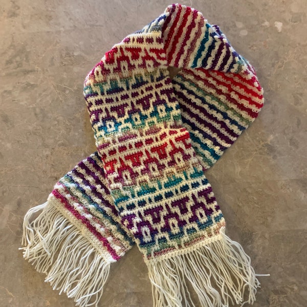 Crochet scarf pattern, mosaic crochet pattern, mosaic scarf pattern