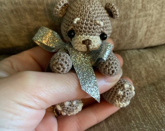 Crochet Miniature Teddy Bear, Thread-Jointed Limbs, Dollhouse Collectible