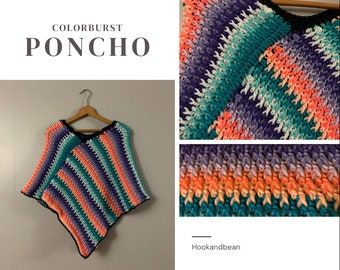 Crochet poncho pattern, colorful crochet poncho, crochet poncho pattern for women, crochet poncho pattern for sale, poncho pattern for girls