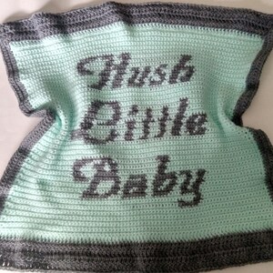 Manta para bebé, Patrón de ganchillo, Verde menta, Gris Oxford, Decoración de guardería, Regalo para bebé, Manta de recepción, Regalo de baby shower, Hush Little Baby