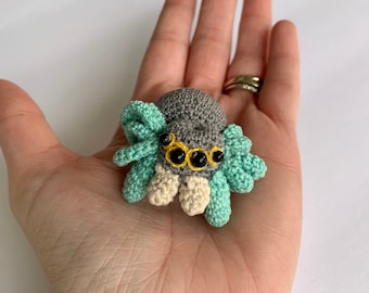 Miniature Crochet Jumping Spider, Amigurumi Dollhouse Decor