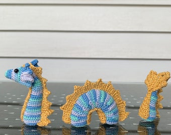 Crochet Sea Serpent, Submerged Dragon, Fantasy Creature