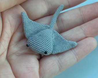 Micro Crochet Gray Stingray, Miniature Ocean Amigurumi, Collectible