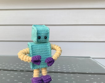 Custom Crochet Robot, Poseable Miniature, Stuffed Plush Toy