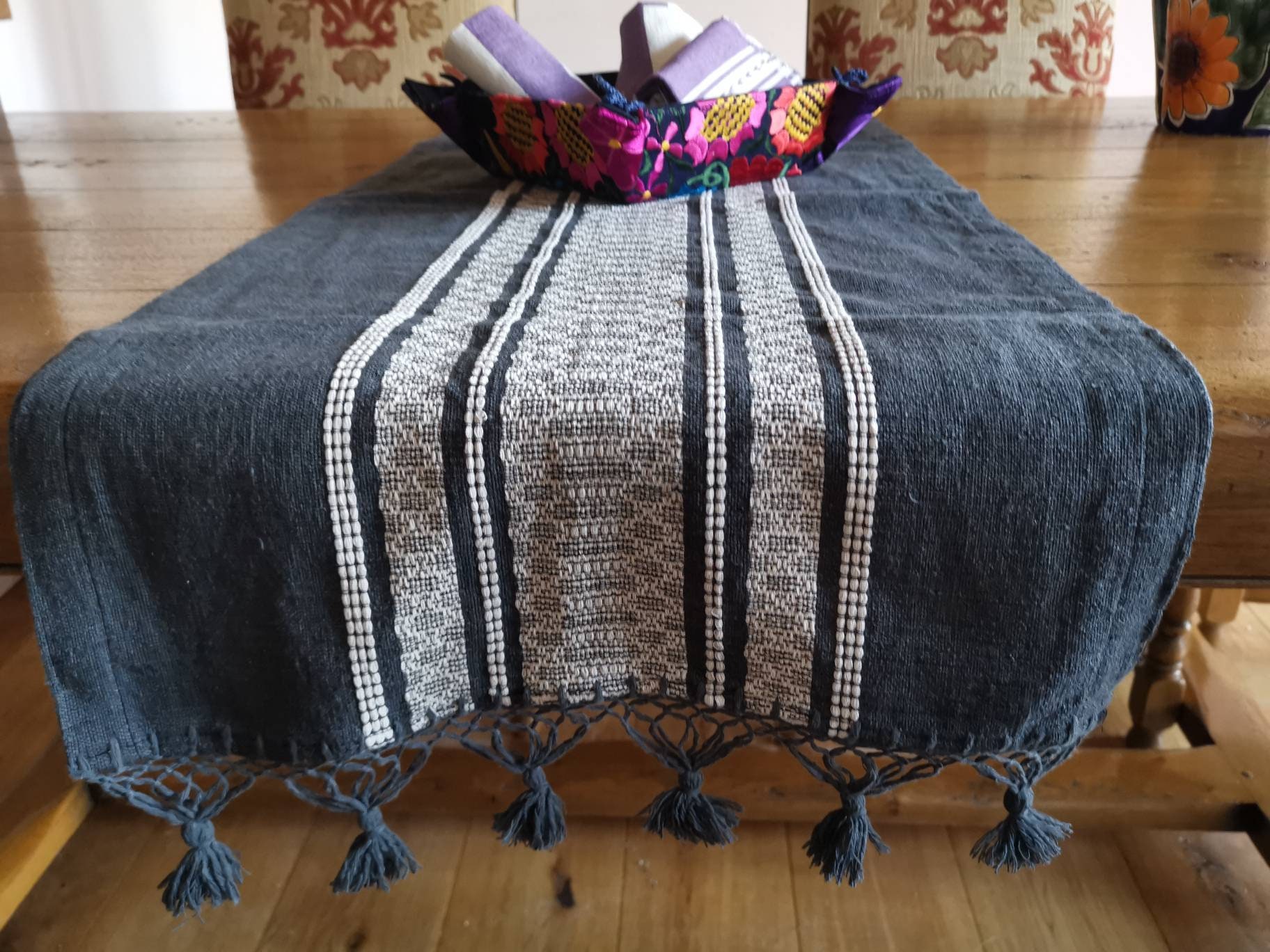 Mexican Table Runner Embroidered Table runner Handmade Bed Etsy