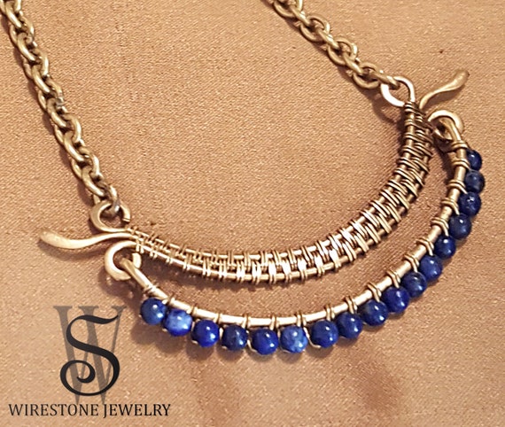 Lapis Lazuli Pendant Necklace Gold Wire Weave Natural - Gold Lapis Lazuli Pendant Necklace Lapis Lazuli Pendant Necklace Gold Wire Weave Natural - Gold Lapis Lazuli Pendant Necklace