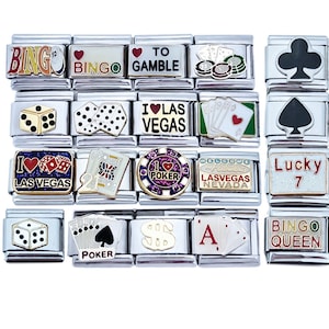 You Pick 9mm Italian Charm Assorted Gambling Casino Poker Chips Dice Bingo Las Vegas Royal Flush