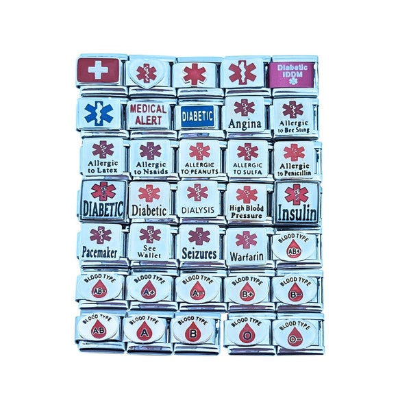 U-PICK Medical Alert 9mm Italian Charms For Bracelet Modular Enamel Links