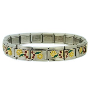 9mm Italian Charm Flower Starter Bracelet With 18 Stainless Steel Modular Links