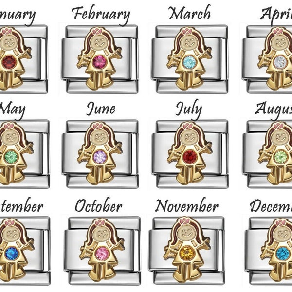 Birthstone Girl 9mm Italian Charm Modular Link For Your Bracelet Daughter Kids Baby Family