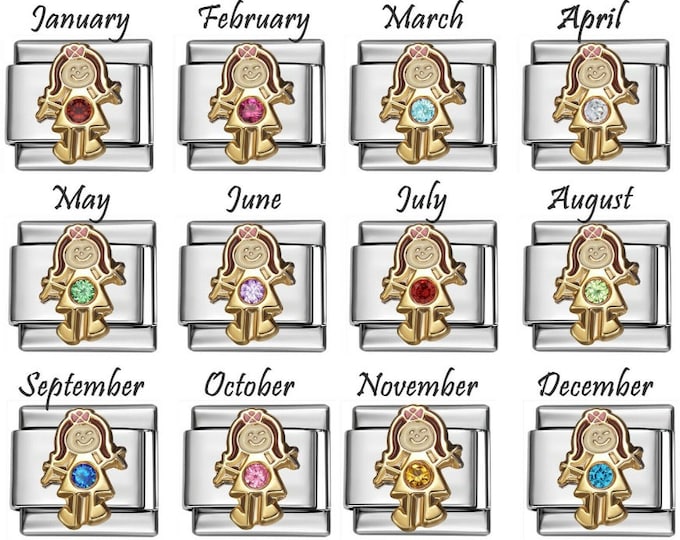 Gold Heart With Clear Gems Italian Charm – Fits 9mm Bracelets, "I Love You" April Birthstone