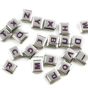 9mm Italian Charm Purple Initial Letter Name Alphabet ID For Your Modular Bracelet Stainless Steel Links
