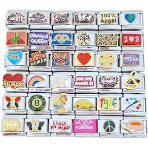 9mm Italian Charm For Bracelet Collection #14 Words And Sayings Music Flowers Peace Sign And Assorted Designs