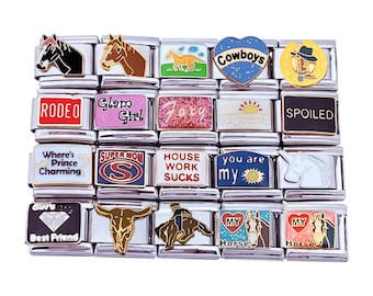 U-PICK Words And Sayings Horses Cowboy Cowgirl 9mm Italian Charm For Bracelet Modular Laser Enamel Links (WORDS4)