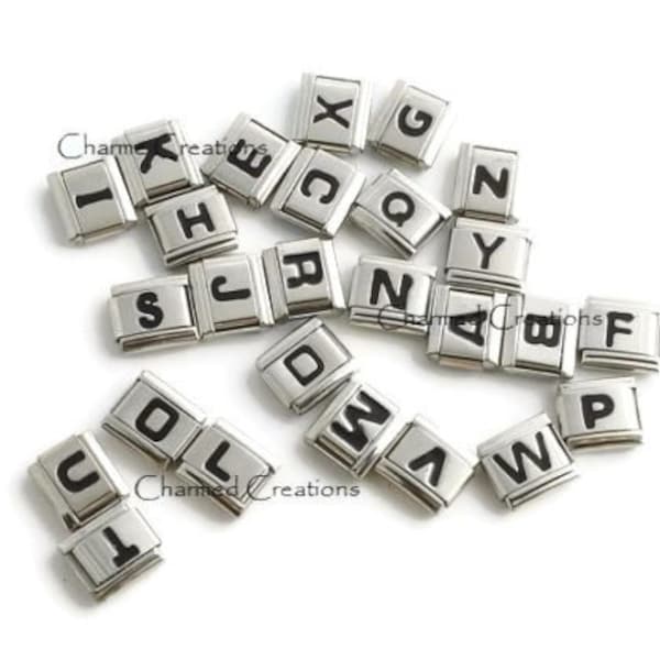 9mm Italian Charm Black Initial Letter Name Alphabet ID For Your Modular Bracelet Stainless Steel Links