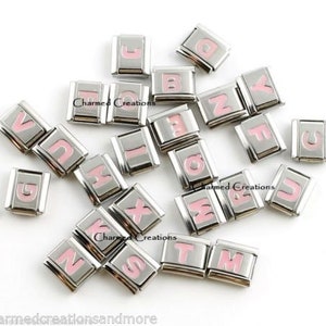 9mm Italian Charm Pink Initial Letter Name Alphabet ID For Your Bracelet Stainless Steel