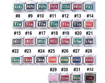 You Pick 9mm Italian Charm Assorted Spanish Language Espanol Latin America Family Friend Love mom dad aunt uncle kids Modular Links