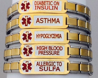 Medical Alert 9mm Italian Charm Stainless Steel Two Tone Bracelet
