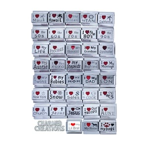 9mm Italian Charm For Bracelet Red Heart Laser Etched Family Kids Religious Animals Travel And Vacation Modular Links